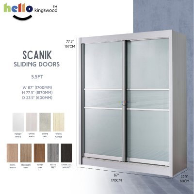 [Kingswood]Scanik推拉门衣柜，4|4.5|5|5.5|6英尺，实心胶合板，包括12个月保修，有9种颜色可供选择